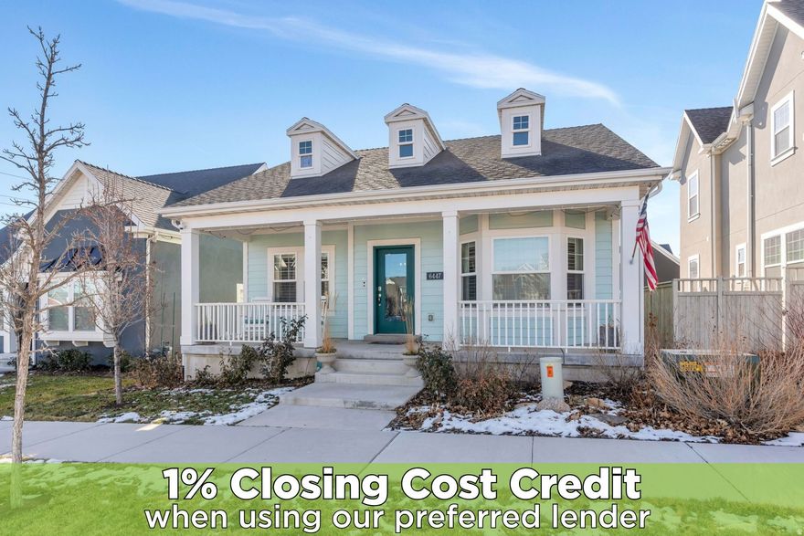 This charming home in Daybreak showcases vaulted ceilings, a private pergola-covered backyard oasis, upgraded finishes and beautiful views, all while offering a prestigious location within walking distance of various amenities! Greet and entertain guests in the Great Room featuring vaulted ceilings and an open-concept layout with space for entertaining and unwinding. Fauxwood flooring courses to the Kitchen showcasing abundant crisp cabinetry with crown molding, Granite tops, custom tile backsplash, stainless steel appliances and a large island! The great room easily transitions to the backyard Oasis which includes pergola shade and a patio for ideal indoor-outdoor entertainment and dining. The main floor also presents two spacious bedrooms, the Primary Suite includes vaulted ceilings and abundant space for all your personal belongings while the ensuite features a water closet, gorgeous tiled shower, double vanity sink and accent cabinetry. 2nd upstairs Bedroom offers flexible use-case options such as a home-office, exercise room, study space, music room, library and more! Downstairs you'll find two additional Bedrooms and an expansive Family Room with upgraded luxury vinyl flooring throughout. This house plan has been modified to be widened by 2' and offers abundant space and storage for all your belongings. The covered front porch offers a great space to unwind and watch the sunrises or sunsets and it's only a stones throw to the Watercourse offering beautiful views. Capitalize on the location boasting proximity to the Watercourse, Aspen Elementary, regional Highland park and so much more, schedule a showing today!