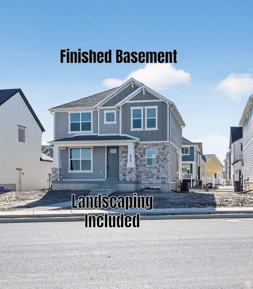 Limited time over $23,000 in incentives with preferred lender and no cost refinance for 3 years. Finished Basement? Landscaping Included? Seller Paid Rate Buydowns? Check, check, and check. This beautiful 2 story is complete with 4 bedrooms and 3.5 bathrooms including an amazing primary bathroom suite and walk in closet. Upgraded features including quartz countertops, 9' main floor ceiling, tall windows, tankless water heater, and more. Master planned community with multiple parks, playgrounds, pickleball courts, etc. First park and walking trails already installed.