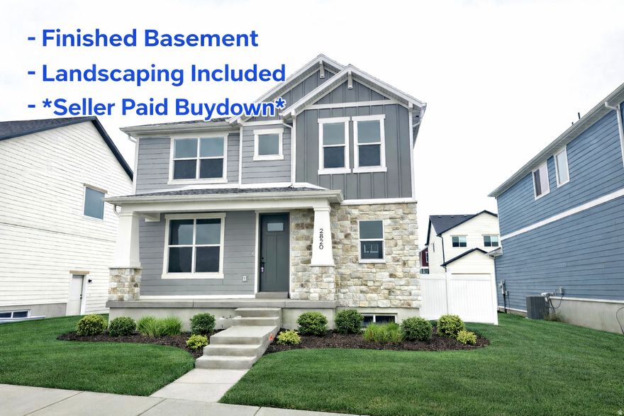 Finished Basement? Landscaping Included? Seller Paid Rate Buydowns? Check, check, and check. This beautiful 2 story is complete with 4 bedrooms and 3.5 bathrooms including an amazing primary bathroom suite and walk in closet. Upgraded features including quartz countertops, 9' main floor ceiling, tall windows, tankless water heater, and more. Master planned community with multiple parks, playgrounds, pickleball courts, etc. First park and walking trails already installed. Limited time over $13,000 in incentives with preferred lender and no cost refinance for 3 years.