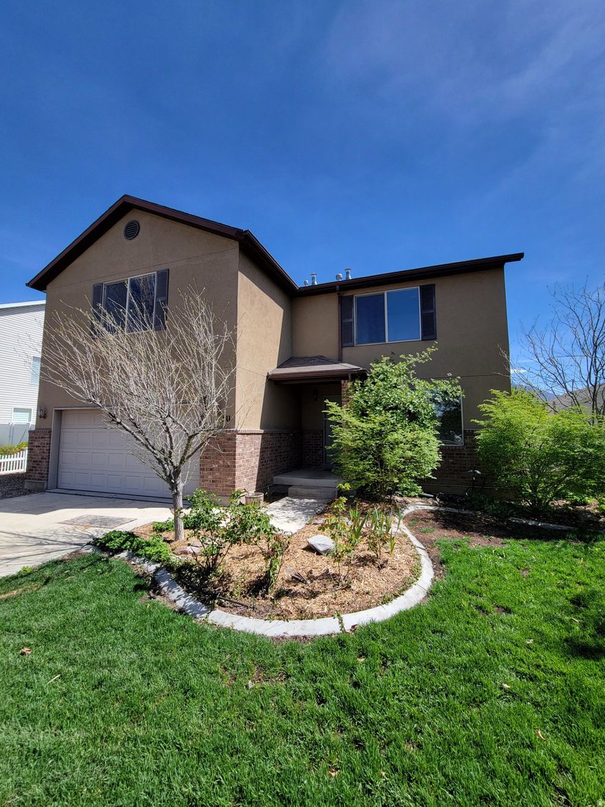 This home is big and open with 2,921 square feet. The owner spent $40,000 for the Solar System that means free electricity. Smart home upgrades include app-controlled thermostat and sprinkler system with water based scheduling. Private fenced backyard with mature fruit trees and garden beds. Durable stucco exterior for low maintenance.  Conveniently located near parks, sports facilities, river trail access, Spanish Fork H.S. and nearby elementary shools. The bedrooms are surprisingly large as is the master bathroom and huge living room and open kitchen with island.  The entire home is updated with new carpet and paint.  Master bath has updated vanities and flooring.  Huge walk in closet.  Main floor office, upstairs laundry, dual HVAC systems for zoned comfort, two water heaters. Buyer to verify all information including square footage.