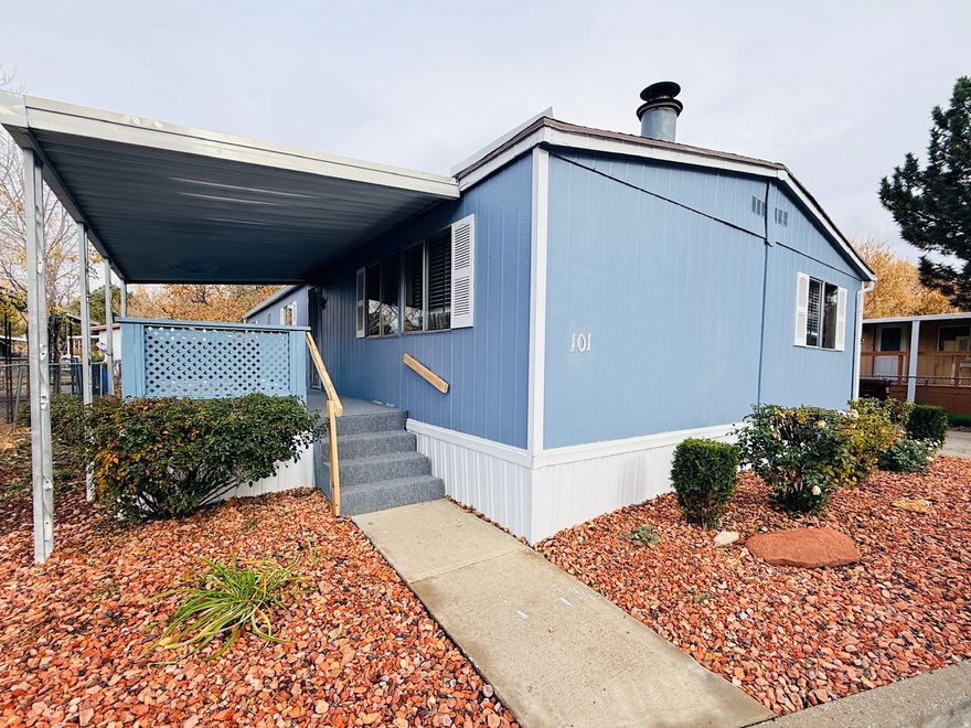 This charming 3-bedroom, 2-bathroom mobile home features fresh paint, a covered carport, and two sheds in the backyard. Enjoy the comfort of a new air conditioning system, a cozy fireplace, and ample living space with a formal dining room, living room, family room, and spacious backyard. A must-see property, easy to show!