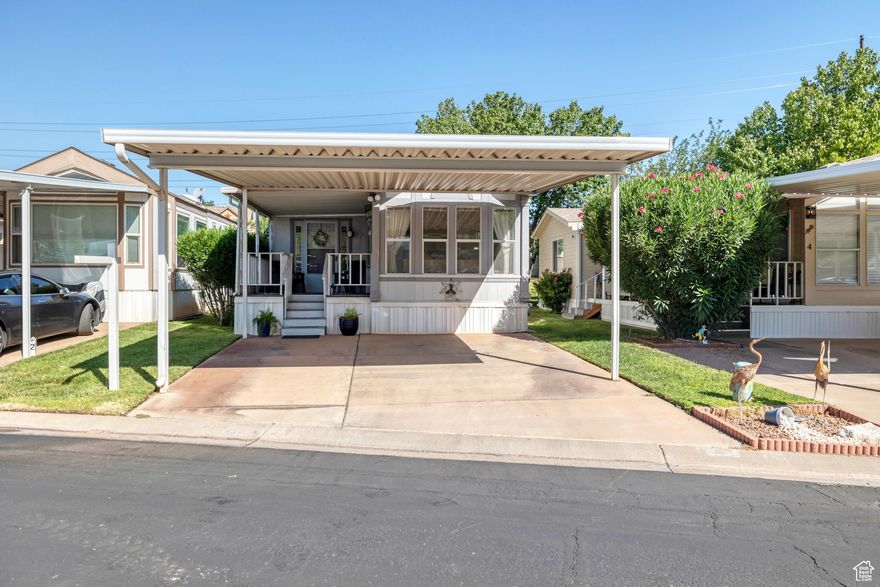 Welcome to your new home in the highly sought-after Rio Virgin Estates, a vibrant 55+ community nestled along the scenic Virgin River and walking trail. This well-maintained 1-bedroom, 2-bathroom mobile home also features a versatile flex room-perfect as a family room, guest space, or second bedroom. Enjoy relaxing afternoons on the covered front porch, ideal for socializing with neighbors or simply soaking up the peaceful surroundings. Community Perks Include: Low HOA fee of just $90/month. Indoor pool, spa, and exercise room. Beautifully maintained park. Yard maintenance included. All water usage covered by HOA. Don't miss this affordable opportunity to enjoy a comfortable, low-maintenance lifestyle in a friendly and active community.
