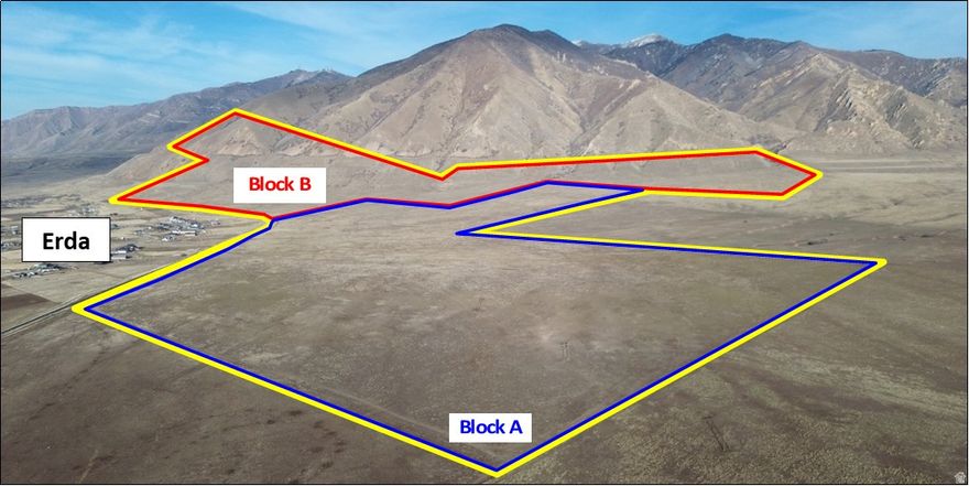 BLOCK A - This 340-acre contiguous tract is an irreplaceable development opportunity positioned on the desirable east bench of Erda City in Tooele County, Utah. Located just 20 miles west of Salt Lake City, the property offers stunning 360 views of the Great Salt Lake, the Oquirrh and Cedar Mountains, and the Tooele Valley. The land includes 40 acre-feet of water rights. The site is supported by nearby utilities, including Rocky Mountain Power and Enbridge Gas, making it a prime candidate for strategic development within a rapidly growing corridor.