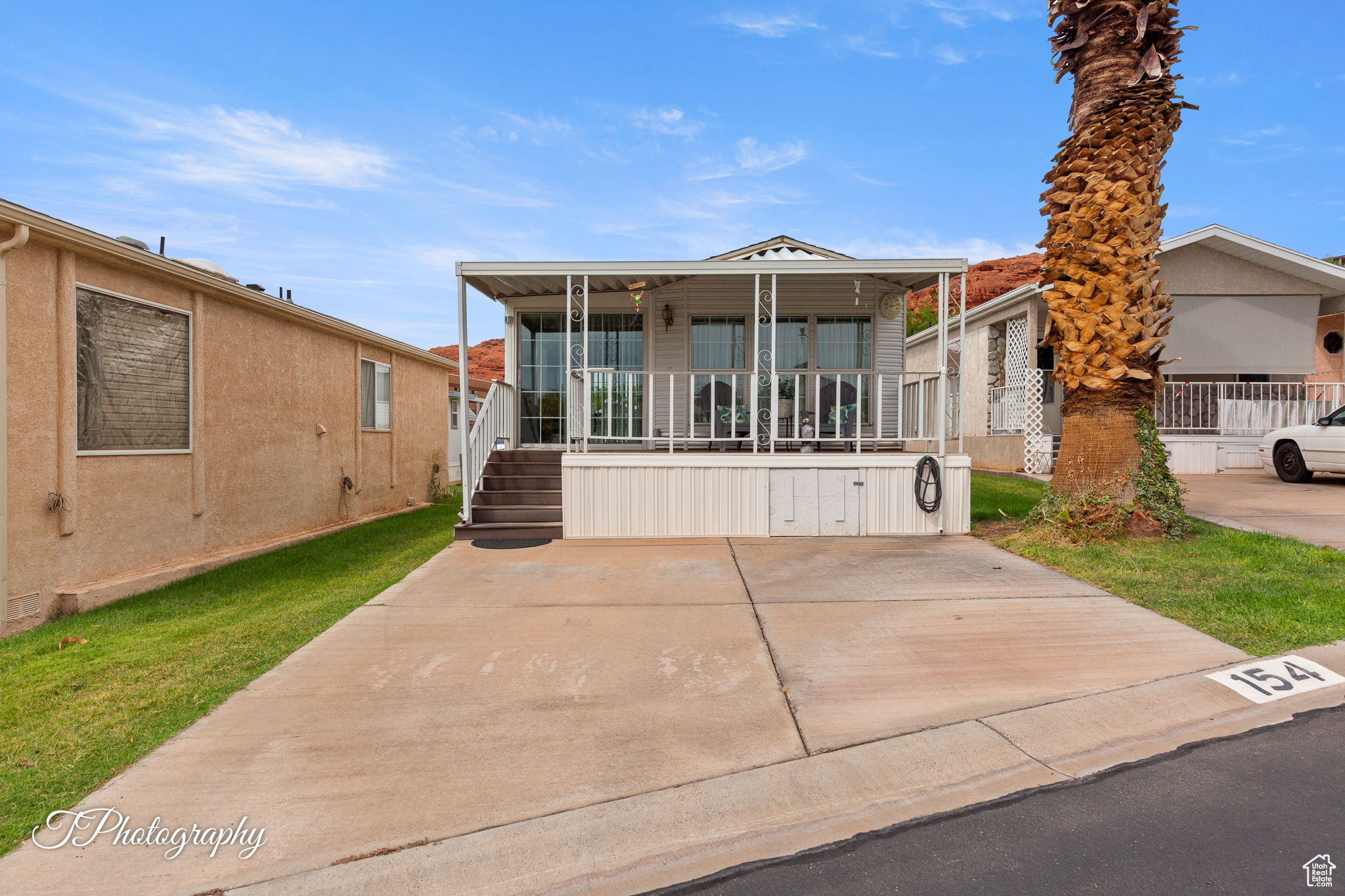 Fantastic opportunity to own an affordable, move in ready, well-maintained home. Feel the comfort when you first drive up and view a large, covered patio and 2 full size parking spaces. When you enter the home notice the open concept floor plan with vaulted ceilings, picture windows, bright and airy. Features 2 bedrooms, 1 bath and loads of storage. Located in Canyon Breeze a 55+ community, centrally located to all your needs. Low HOA fees of $139 a month include sewer, water, garbage, outdoor pool, private road, clubhouse, and yard maintenance. Friendly environment with lots of activities. A must to see.