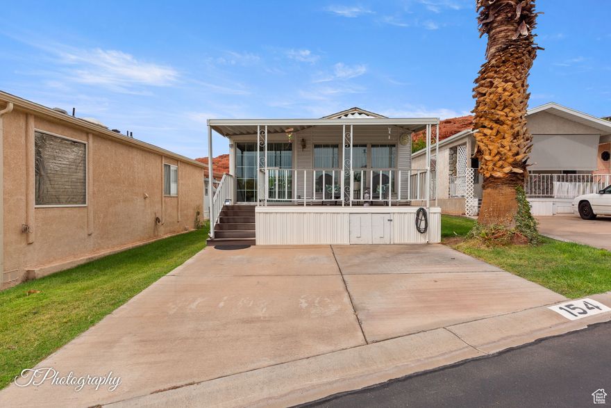 Fantastic opportunity to own an affordable, move in ready, well-maintained home. Feel the comfort when you first drive up and view a large, covered patio and 2 full size parking spaces. When you enter the home notice the open concept floor plan with vaulted ceilings, picture windows, bright and airy. Features 2 bedrooms, 1 bath and loads of storage. Located in Canyon Breeze a 55+ community, centrally located to all your needs. Low HOA fees of $139 a month include sewer, water, garbage, outdoor pool, private road, clubhouse, and yard maintenance. Friendly environment with lots of activities. A must to see.