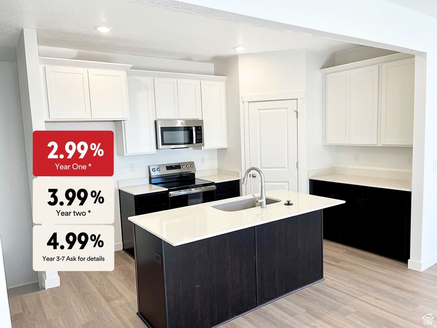 Start living smarter with a 3.99% first-year rate and 4.99% long-term 30 year fixed intrest rate on this beautifully designed Oxley townhome at Beacon Pointe! Offering 2,364 sq. ft. of thoughtfully crafted living space, this home delivers room to grow with 3 spacious bedrooms, 2 full baths, a 2-car garage, and a full unfinished basement with the potential for 2 additional bedrooms and a 3rd bath. HOA dues include high speed fiber internet and maintenance-free landscaping, giving you effortless living from day one. The open-concept main floor features a modern kitchen with quartz countertops, stainless steel appliances, and designer finishes that flow seamlessly into the dining and family areas. Upstairs, the vaulted primary suite offers a spa-inspired bath and generous walk-in closet for a true retreat. Beyond the home, Beacon Pointe offers a lifestyle-resort-style amenities include a pool, pickleball courts, playgrounds, and picnic areas. Located just steps from the Saratoga Springs Temple and surrounded by breathtaking Mount Timpanogos views, the Oxley blends location, design, and value in one perfect package. Lender Incentive: Must use Destination Homes' preferred lender, First Colony Mortgage. Terms, rates, and availability depend on credit approval; not all buyers will qualify. Offer subject to change without notice. See Sales Agent for details.