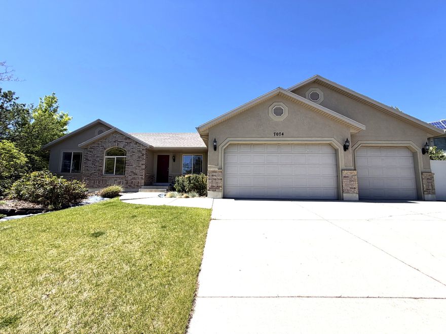 You get single level living in this spacious rambler with a 3 CAR GARAGE!  Great OPEN FLOOR PLAN, with VAULTED CEILINGS and FIREPLACE! The bright and roomy kitchen includes a large island and a newer range with air fryer.  French doors open from the dining area out to a deck and patio, which is the perfect flow for entertaining and grilling! The primary bedroom features a walk-in closet and an ensuite bath with separate tub and shower.  HVAC SYSTEM with air purifier replaced in 2022, water heater replaced in 2026.  Basement has 3 bedrooms, bathroom and is waiting for you to complete and put your own personal touch on the family room. POOL TABLE included.  Storage shed. Drip system and garden beds! Fantastic area, close to shopping and dining!