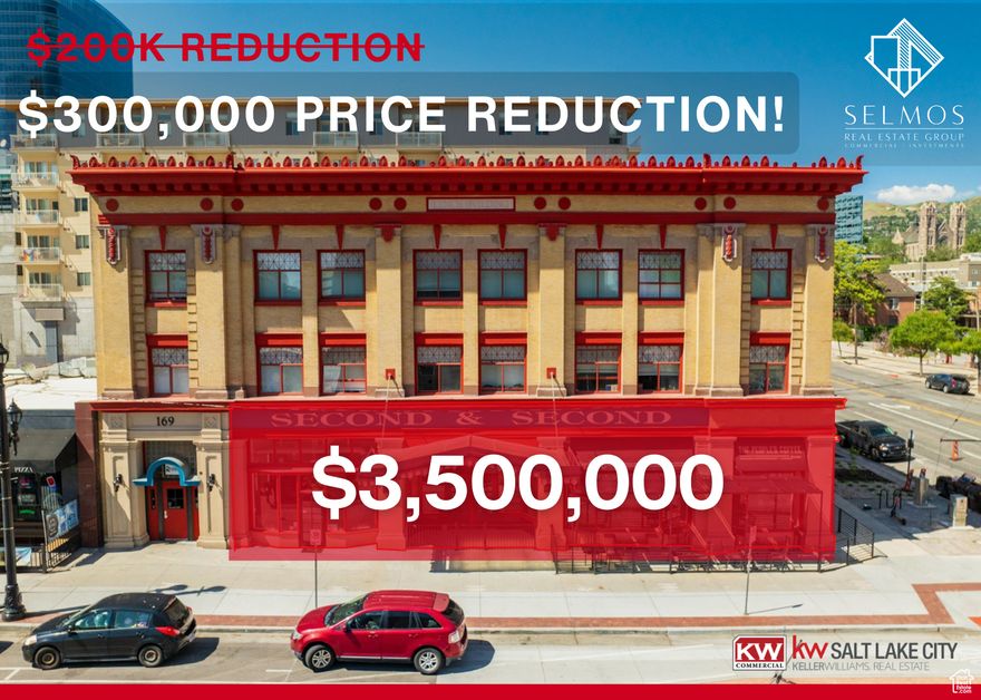 $300,000 PRICE REDUCTION!  |This 11,778 square foot property includes both the street-level retail space and the full basement, offering a versatile layout suitable for a range of users. Zoned D1, it allows for a variety of uses including restaurant, pub, retail, or office. Three tenants are currently in place on short-term leases and have expressed interest in renewing, providing immediate income while maintaining flexibility. The vacant unit and basement present a strong owner-user opportunity for a business seeking a downtown presence. The property is surrounded by some of Salt Lake City's most notable destinations, including City Creek Center, the Delta Center, and The Gateway, and is positioned in a designated Opportunity Zone with future upside tied to the anticipated 2030 Olympics and nearby Power District redevelopment.