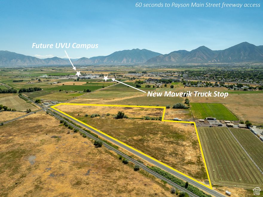 Amazing opportunity on this property! Sale includes ( 4 ) contiguous parcels for a total of 16.95 acres. Corner lot, 1 minute from Payson main street freeway exit and future UVU Payson Campus...Payson master plan shows this will be zoned light industrial with an option to be a business park. Excellent Location with value that's hard to beat. Come and see.