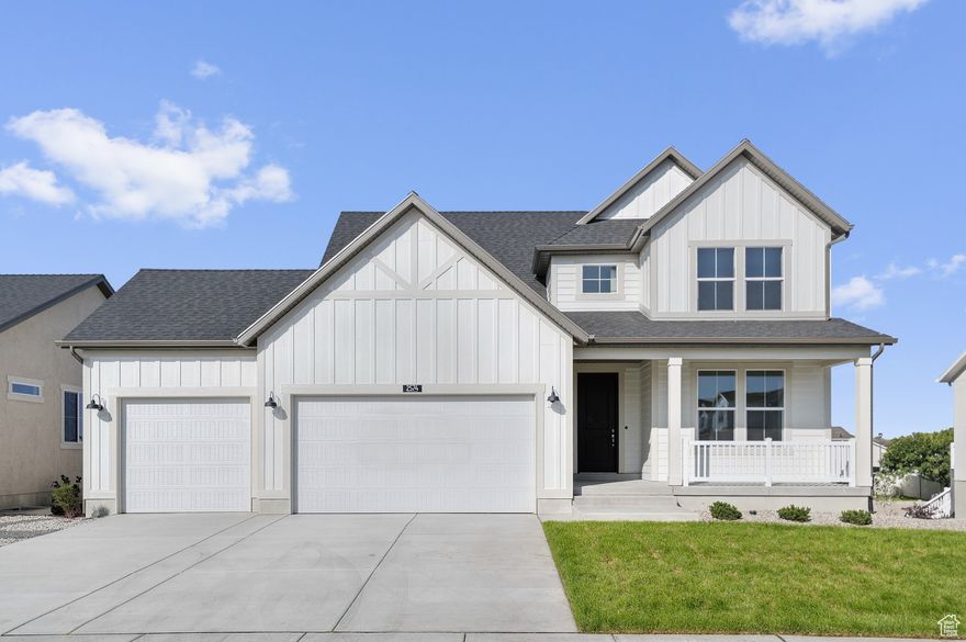 Charming and functional, this 2050 Farmhouse home blends classic style with modern efficiency all in a great community! Interior features include a stylish kitchen with crisp white laminate cabinets, quartz countertops, and stainless steel gas appliances, all complemented by durable laminate hardwood, vinyl tile, and carpet flooring. Enjoy added natural light with a box window in the kitchen nook, plus a spacious 3-car garage with a keypad and exit door for convenience. The home includes 9- foot basement foundation walls, a walk-out basement door, and energy-efficient upgrades, including a tankless water heater. Thoughtful interior touches include can lighting, two-tone paint, wood railing at the stairway, and Craftsman-style base and casing. The owner's bathroom is finished with cultured marble shower surrounds and sleek satin and brushed nickel hardware. Comes fully landscaped that is maintained by the HOA for hassle free living! Come check it out today!