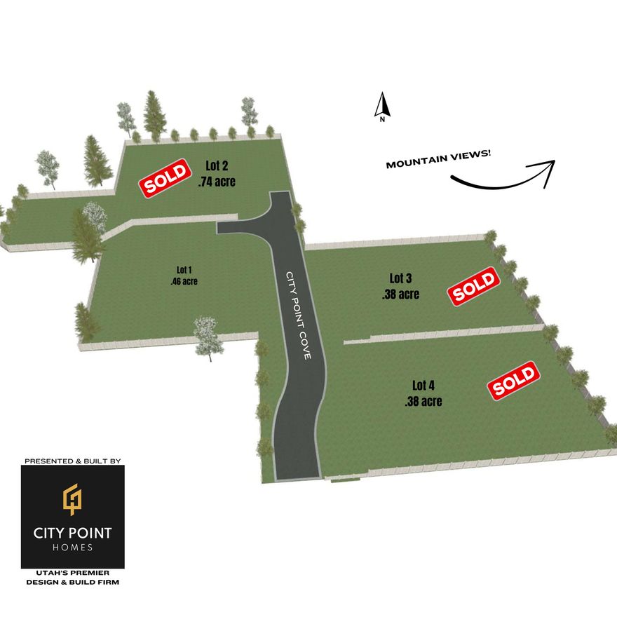 LAST LOT AVAILABLE in Corner Cove! This exclusive 4-lot subdivision is brought to you by City Point Homes, an award winning custom home builder. Surrounded by multi-million dollar homes and accessed off of a private lane, this flat, half-acre lot in the heart of Draper is the perfect canvas for your luxury dream home! With amazing mountain views and just 30 min to world class skiing, it doesn't get any better than this!  Home to be designed and built exclusively by City Point Homes. Improvements to be completed by November, 2025. Lot size includes area in private lane, net area just under half acre.