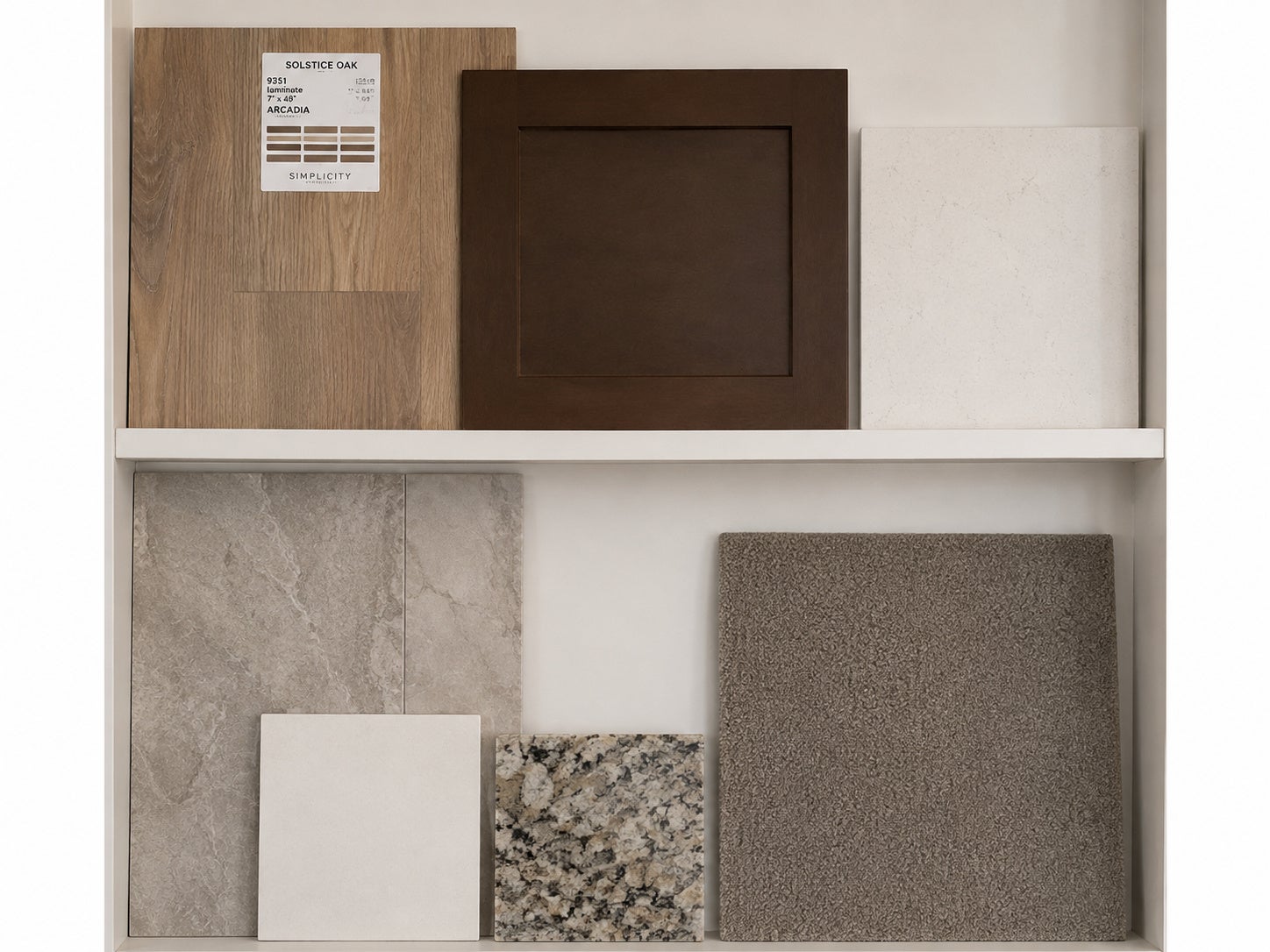 Kitchen / Living room Flooring, Biscotti colored Kitchen Cabinets, White Quartz Countertops in the Kitchen and Bathrooms!