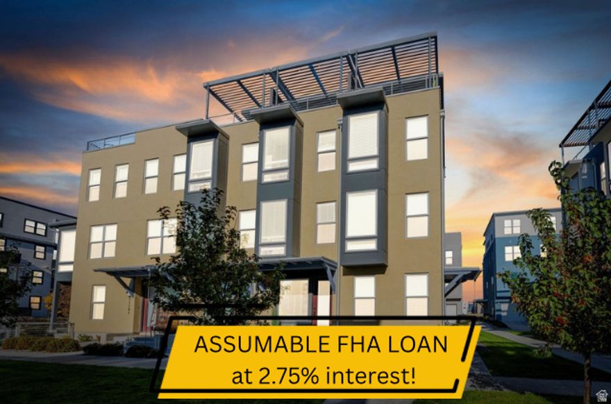 ASSUMABLE FHA LOAN AT 2.75%.  TALK TO LIST AGENT FOR MORE DETAILS!  Beautiful Daybreak Living!  Welcome to this charming home located in the highly sought-after Daybreak community of South Jordan - where every day feels like a retreat! Surrounded by fabulous amenities including Oquirrh Lake, the Bees stadium, dog park, fire pits, playgrounds, walking and hiking trails, pools, tennis courts, and so much more - you'll love the lifestyle this neighborhood offers.  This home features 3 spacious bedrooms, 1 full bath, 1 three-quarter bath, and 1 half bath. The large open kitchen is bright and inviting with white cabinetry and plenty of space for cooking.  The open-concept layout flows beautifully to an upper-level deck where you can relax and take in the incredible views.  The main floor room offers flexible space - perfect for a home office, exercise room, or formal living area. Enjoy the open green space right in front of the home - ideal for a peaceful view or a quick game of catch.  Come see why Daybreak is one of Utah's most desirable communities - this home is ready to welcome you!