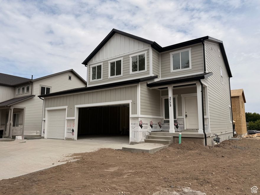 Two story home in new Magna community. Large kitchen with painted, soft close cabinetry, waterproof laminate flooring, quartz countertops, island and large pantry. The primary bedroom has two walk-in closets. The second floor also features a nice loft and laundry room with close access to the primary bedroom and additional shelves for storage. Exterior features include 3 car garage, cement fiber board siding and cultured rock with front porch. Home is west facing so the backyard will be great for enjoying summer nights in the shade of the home. Basement is unfinished but is rough plumbed for an additional bathroom. An additional family room and bedroom can also be added to the basement. Home will be ready for occupancy end of October 2025.