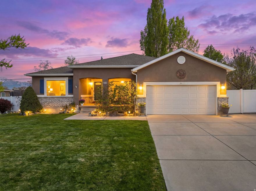 Welcome to your AWESOME 5 bed / 3 bath, fully finished RAMBLER in this beautifully established neighborhood: Wheatridge Estates in West Jordan! Arrive to plenty of parking space + a 47' fenced RV pad, well-landscaped yard and cozy front porch seating. Inside, your new home has a spacious eat-in kitchen w/ island seating, granite countertops, gas range, stainless steel appliances, tile backsplash and pantry. The main level has LVP flooring and carpet, custom paint and accent walls. The primary suite has south-facing windows and a relaxing bath with oversized tub/shower and double sinks. Downstairs, you'll enjoy a fully finished basement with 2 bedrooms, 1 bath, XL cold storage room w/ freezer, a fitness area that could be a wet bar (potential for a mini kitchen), plus a big playroom that was formerly a theater room (projector is included)! Enjoy privacy in the backyard; nestled in a large south-facing covered patio for lounging and BBQ dinners. The hot tub pad is wired. Full sprinklers + tiered garden beds! Shed is included! Owner has upgraded HVAC and roof! Quiet neighborhood. SHOWS REALLY WELL!