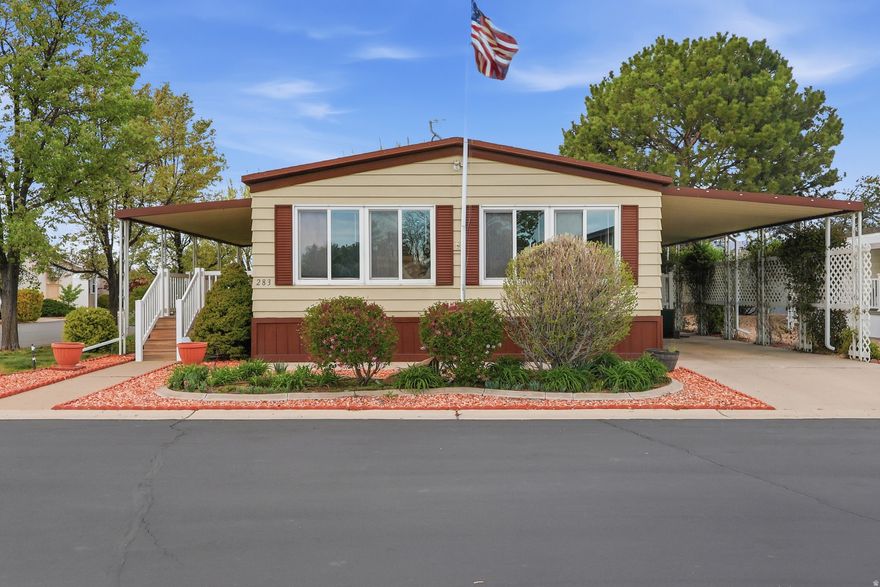 Really clean and well taken care of double wide in Monte Vista Park. This one stands out with a great yard, mature trees, flower beds, and a mix of lawn and low-maintenance landscaping. Covered parking and a big 12x24 shed give you plenty of space and storage.  A lot of the important stuff has already been done-home has all copper water lines, a full water filtration system, reverse osmosis hooked up to the icemaker, and a hot water recirculation line so you get hot water fast. New insulated skirting with siding and tie-downs already in place!