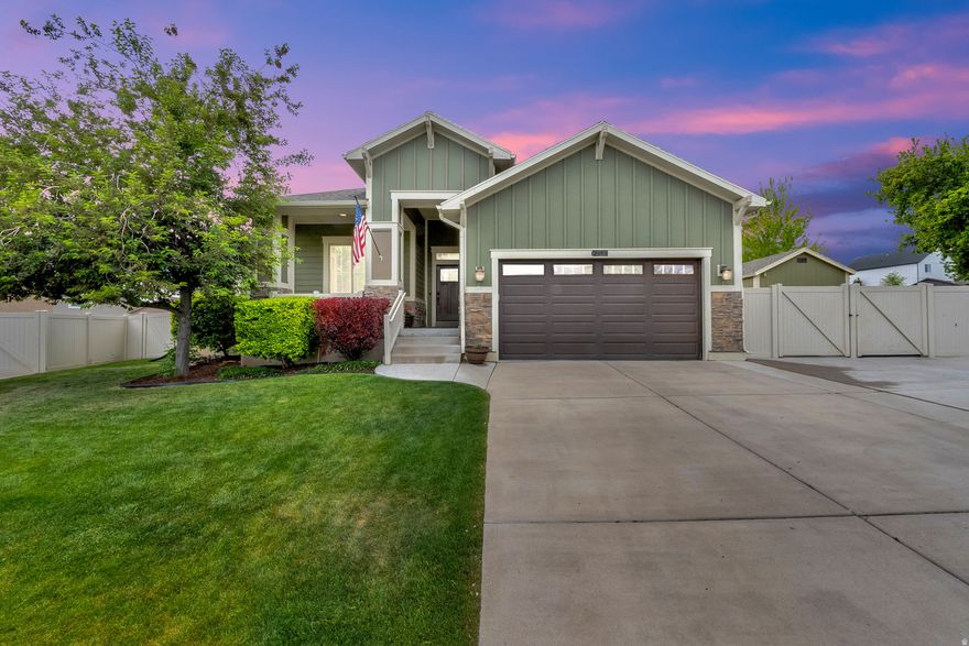 *** NO SHOWINGS UNTIL OPEN HOUSE ON SATURDAY, 5/9/26 11AM - 1PM *** This charming Craftsman-style rambler is tucked away in a quiet cul-de-sac and offers comfortable single-level living with many thoughtful updates. The home features 9-foot ceilings throughout, large windows that flood the space with natural light and ceiling fans. The kitchen includes a gas stovetop, plenty of counter space, and includes refrigerator. The primary suite is a true retreat with a master bathroom that includes a large garden tub, separate shower, private water closet plus walk-in closet. The basement offers spacious family/rec room area with abundant storage throughout, including a large cold storage room. Recent mechanical updates include a new furnace (2023), microwave (2024), hot water heater (2025) and AC (2025). Outside, enjoy energy savings from the fully paid solar system. The yard features newly planted privacy trees,  two apple trees, a peach tree, bing cherry tree, black berries, an herb garden, and raised garden  beds, along with a new (Aug 2025) Lifetime playground with rubber bark, closing sandbox, a full custom Wright shed, and a convenient RV pad.  Square footage figures are provided as a courtesy estimate only and were obtained from county records.  Buyer is advised to obtain an independent measurement.