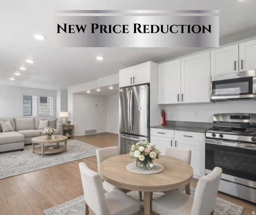 * NEW PRICE REDUCTION *Welcome to this stunning newer end-unit townhome, built in 2022 and perfectly situated just minutes from Hill AFB and steps from TRAX for an easy commute to Salt Lake City. Offering 3 bedrooms and 3 full bathrooms, this home combines modern comfort with thoughtful design. The beautifully appointed kitchen features stainless steel appliances, a gas stove, and a refrigerator-all included. You'll love the laminate flooring throughout the main living areas, complemented by high-end finishes such as tile flooring and quartz countertops. As an end unit, this home is filled with natural light from the extra windows, showcasing scenic mountain views. The private upstairs suite is a true retreat, boasting a spacious walk-in closet and sleek private bathroom, and the front-load washer and dryer are conveniently located just steps from the bedrooms. Enjoy the community park right outside your front door-visible from the windows and perfect for a quick stroll or playtime. Homes like this, in such excellent condition and at this price, are rare, so don't miss your opportunity to make it yours!  Pre-approved buyers only. Square footage figures are provided as a courtesy estimate only and were obtained from county records.  Buyer is advised to obtain an independent measurement.