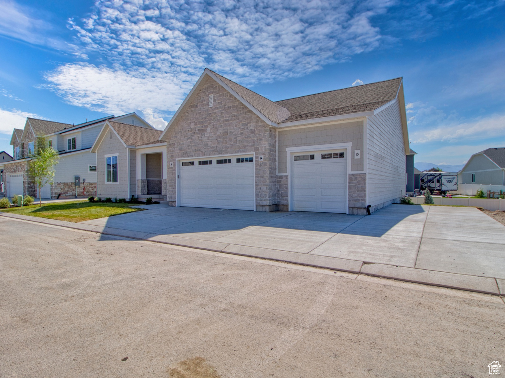 Open House 9/20 from 4-6PM. This is the last chance to get into this subdivision, and the ONLY Autumn floorplan being built here. This rambler is over 4,000 sqft with everything you need on the main floor: 3 big bedrooms, 2.5 bathrooms, and a wide-open layout loaded with upgrades. The great room is massive with 12-foot ceilings and oversized windows that flood it with light. The kitchen is dialed in with quartz counters, a gas range, clean finishes, and a large walk-in pantry. The primary suite is next level-vaulted ceilings, a huge walk-in closet, and a bathroom with a soaking tub, walk-in shower, and double sinks. Outside you've got RV parking, a fully landscaped yard, and a 3-car garage big enough for your trucks, toys, and storage.