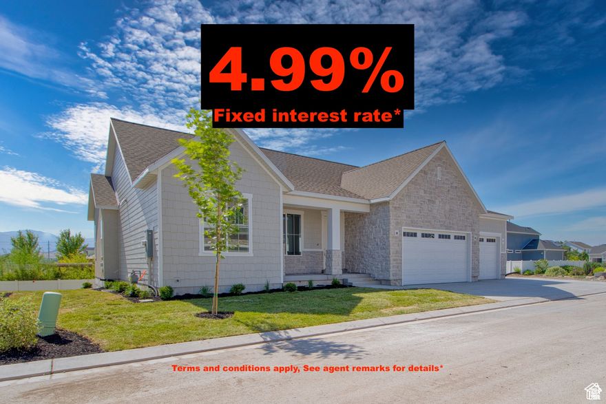 4.99% FIXED INTEREST RATE ON SELECT HOMES!! See agent remarks for details! ***Open House OCT 11 from 10AM-12PM***. This is the last chance to get into this subdivision, and the ONLY Autumn floorplan being built here. This rambler is over 4,000 sqft with everything you need on the main floor: 3 big bedrooms, 2.5 bathrooms, and a wide-open layout loaded with upgrades. The great room is massive with 12-foot ceilings and oversized windows that flood it with light. The kitchen is dialed in with quartz counters, a gas range, clean finishes, and a large walk-in pantry. The primary suite is next level-vaulted ceilings, a huge walk-in closet, and a bathroom with a soaking tub, walk-in shower, and double sinks. Outside you've got RV parking, a fully landscaped yard, and a 3-car garage big enough for your trucks, toys, and storage.