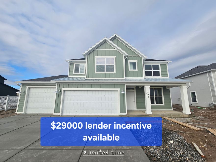 This beautiful south-facing farmhouse offers a spacious great room filled with natural light, abundant storage, and a massive four-car garage. Set on a large lot with stunning mountain views, the home features five bedrooms and thoughtfully designed spaces, providing everything you need for comfortable, stylish living. Over $29,000 available in lender incentives.