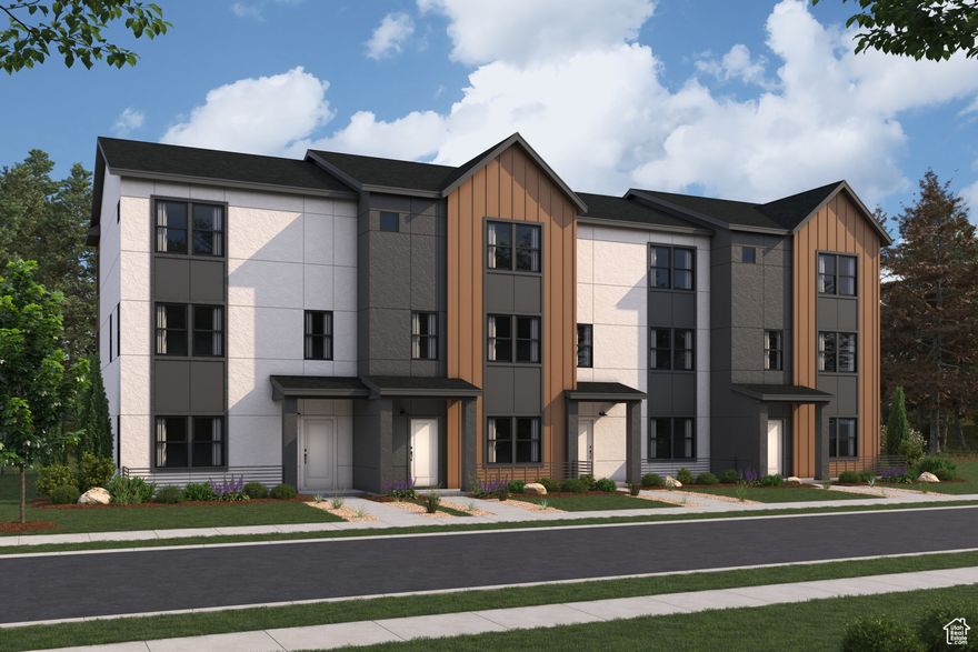 Estimated to be complete in November! The three-story Manhattan townhome plan offers ample living space and inviting design in Highline at American Forks. The first floor offers a versatile flex room, waiting to be transformed to meet your needs. An open great room is at the heart of the second floor, flowing seamlessly into a dining area and a kitchen with a center island and a walk-in pantry. You'll also find a powder bath conveniently located on this level. The primary suite is on the third floor, boasting a walk-in closet and a private bath. Two additional bedrooms, each with a walk-in closet, round out this popular plan.