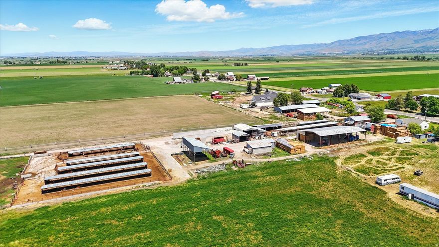 Incredible opportunity to own 328.2 acres of prime irrigated farmland, including a custom modern farmhouse as well as a small farmhouse, perfect for a farmhand or rental.  Farm includes 2 center pivots, multiple wheel lines, a new drip irrigation system, and a 5-acre irrigation pond that feeds the lower pivot. Several barns, outbuildings, mangers, corrals, and an old milk parlor complete this exceptional setup. The custom 7,300+ SF farmhouse offers high-end finishes throughout, including a 48" Wolf range/double oven, Sub-Zero side-by-side fridge/freezer, Cove dishwasher, and oversized island with farm sink. Spacious dining area fits a 12-person farm table. A prep kitchen provides additional Wolf ovens, dishwasher, farm sink, and abundant storage. Home features 2 large pantries, mudroom/laundry with hookups for 2 washers and 2 dryers, heated main-level floors, and a security camera system. The primary suite offers a separate tub and shower, dual 8' vanities, and walk-in closet. Upstairs includes 3 more bedrooms (one ensuite), family/game/theatre room, and huge bonus room. There are 3 full and 3 half baths, including one in the oversized 4.5-car garage. Potential for 3 additional building lots under current zoning.    Square footage figures are provided as a courtesy estimate only and were obtained from County records .  Buyer is advised to obtain an independent measurement.