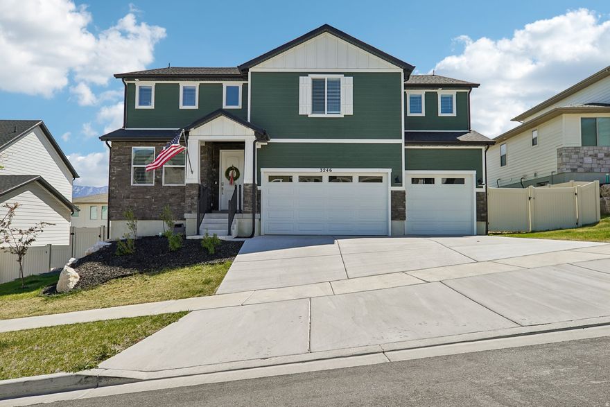 GRAND OPENING | OPEN HOUSE | APRIL 25 | 11AM-2PM | Under $800K with a 3-car garage and beautiful views-this Saratoga Springs home checks all the boxes! Meticulously maintained with full landscaping and a functional, open layout. The main floor features a front room, spacious family room, white craftsman-style cabinets, quartz countertops, oversized island, and stainless steel appliances including a gas range. A guest bedroom and full bath on the main level offer great flexibility. Upstairs includes 3 bedrooms, 2 bathrooms, laundry, and a large bonus/flex space. The primary suite offers a spacious layout with a large shower. Additional highlights include a butler's style pantry, mudroom, and split furnace system. Step outside to a newly added concrete patio, perfect for entertaining and enjoying the views. Daylight basement is plumbed for a future bathroom and bedrooms for added opportunity!