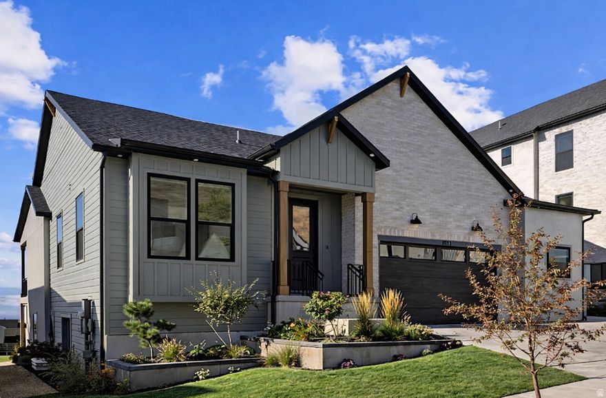 Don't miss your chance to own this stunning Fieldcrest Farmhouse rambler, soon to be built at the peak of Silicon Slopes-where luxury living meets breathtaking, unobstructed valley views. This thoughtfully designed home offers true main-floor living, featuring a spacious primary suite on the main level, while the fully finished basement includes a second master suite, creating the perfect setup for guests or multi-generational living. Every detail has been carefully elevated to deliver both style and function. The home includes a generous 3.5-car garage and soaring 9-foot ceilings that enhance the open, airy feel throughout. A striking 42-inch contemporary fireplace anchors the living space, while enlarged basement windows on the walkout basement bring in an abundant of natural light. The gourmet kitchen will be a true showpiece, complete with quartz countertops, an upgraded cabinetry package with cabinetry to the ceiling, soft-close cabinets and drawers, and a premium KitchenAid appliance suite featuring a 36-inch gas cooktop, stainless steel vent hood, double ovens, and a built-in microwave. Step outside to the covered back deck and take in sweeping, unobstructed valley views that truly set this home apart. Beyond your backyard, Canyon Point offers a lifestyle that is second to none, with a grand luxury clubhouse perfect for community events, a stunning beach-entry pool with lap lanes, tennis and basketball courts, multiple parks, and an extensive trail system that connects directly into the canyon. This is more than just a home-it's a rare opportunity to be part of one of Traverse Mountain's most sought-after communities. With only a few homes remaining, this is your chance to secure a place in Canyon Point before it's gone. Lender incentives are available. Estimated completion end of 2026. See sales agent for additional information.