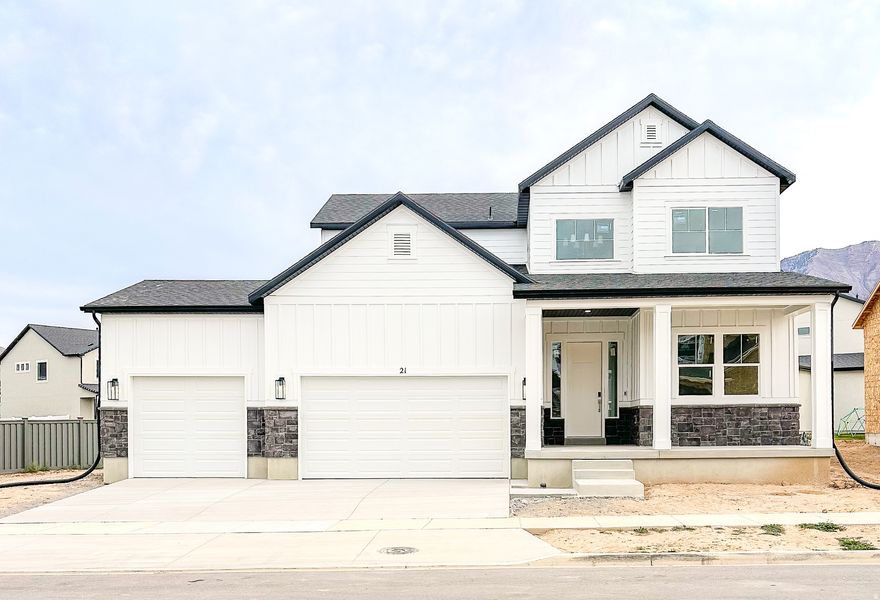 Introducing the stunning Cambridge floor plan in Mapleton's Parkside community! Thoughtfully designed for those who love space, comfort, and modern luxury, this home features a spacious open-concept layout, a 3-car garage, and beautiful natural light throughout.  Located just steps from Maple Grove Park, scenic walking trails, and peaceful green space, this home offers the perfect blend of convenience and outdoor living. Exterior photos shown are of the actual home and Interior photos shown are of the same floor plan as an example-final finishes will vary. Estimated completion: December 2025.  Buyer incentives available-contact me for details.   Buyer to verify all and obtain own independent measurements.