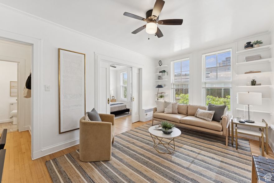 Enjoy coming home to this sought-after, south-facing Belvedere remodel! Enter through the restored Art Deco lobby and immediately notice the historic charm of this iconic building. Recently renovated, this bright residence features a modern kitchen with quartz countertops opening into spacious family and dining areas. The primary bedroom offers city views from two large windows, while the stylish bathroom includes a Euro-glass shower, new tile, fixtures, and vanity. Laundry is conveniently located in-unit. HOA includes fiber internet, all utilities (except electricity), and one dedicated storage unit. Ideally located near the Capitol, City Creek Center, TRAX, Temple Square, and upscale Harmons Grocery Store, this is your chance to own a piece of Utah history in a prime downtown Salt Lake location. Come see it today! Buyer to verify all listing information, including square footage/acreage.