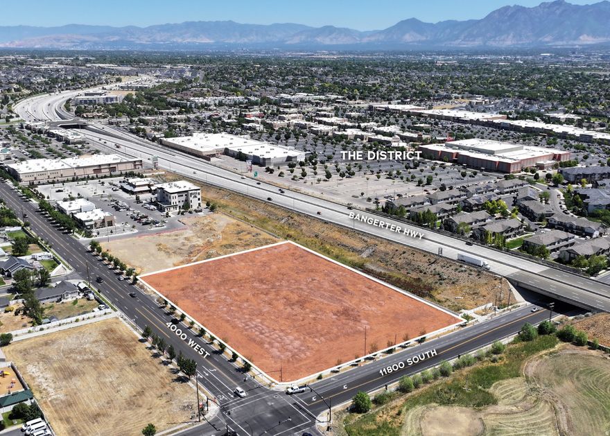 This 3.48 acre parcel is just west of Bangerter Hwy on 11800 South. Current zoning is A-5 but future land use is Economic Center. This is well suited to commercial or office development. This area is well established with residential neighborhoods, but is also adjacent to one of South Jordan's largest shopping, eating and entertainment centers, The District. Access to Bangerter Hwy is north on 11400 South.