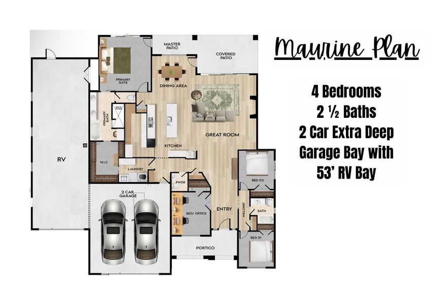 Discover Your Dream Home with Over 5,000 Sq. Ft. Under Roof! This 4-bedroom, 2.5-bathroom residence is more than just a home, it's a statement of craftsmanship and convenience. Built with 2x6 exterior walls, fully insulated, and wrapped in radiant barrier sheeting, this property is engineered for comfort, energy efficiency, and long-term value. Step inside to find luxury upgrades throughout, offering both style and substance. The open-concept layout flows seamlessly into a spacious living area, anchored by a kitchen that's ready for gatherings of all sizes. But what truly sets this home apart is the garage space: A 28' double car garage. A 53' deep RV bay, 'perfect for storing your toys, tools, or even a Class A motorhome. Room to park 4 vehicles total with ease   Outside, a 12' deep covered patio invites year-round outdoor living and entertaining. Whether you're a car enthusiast, RV adventurer, or just need serious storage, this home checks every box. Schedule your tour todayhomes with this kind of garage space and build quality are a rare find!