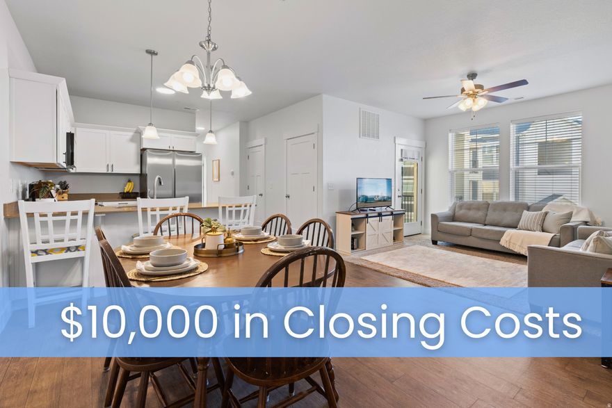 What makes this home special? First off, you'll enjoy peaceful views overlooking the common areas, along with access to a community pool and clubhouse just steps away. You also benefit from Wildflower Lake amenities, including pickleball courts, playgrounds, and a brand-new dog park. Ideally located just off the newly connected Mountain View Corridor, commuting is a breeze while still enjoying a neighborhood feel. As an added bonus, the sellers are offering $10,000 in buyer concessions, which can be used toward an interest rate buy-down or down payment assistance- making this an exceptional opportunity to step into homeownership. Plus the one-car garage is an end stall, providing extra space and convenience compared to others.