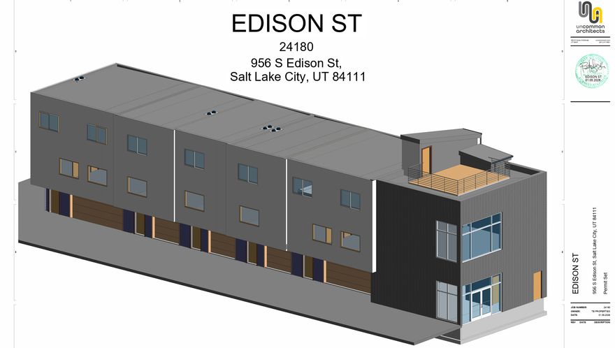 Your next project is here. This property features a build ready mixed use project for 5 residential units as well as 1 commercial space with rooftop deck. There will be two end units featuring 3 bed, 2.5 bath, 2 car garage units and the three middle units will be 2 bed, 2.5 bath 1 car garage units. End unit commercial on the east side is 1,569 of useable square footage, as well approximately 350-400 square feet on the rooftop patio. This project can be built as one individual building/parcel, or built as a subdivision (HOA and CC&R's will need to be created) and sold as individual units. Short term rental is allowed as well. This property is expected to have an approved permit and will be shovel ready, pending demolition of existing home, within 45-75 days. See attached documents for floor plan breakdown between units. Existing home on site still needs to be demolished. Please DO NOT DISTURB tenants - property IS occupied. Inquire with agent for more information. Buyer to verify all information.