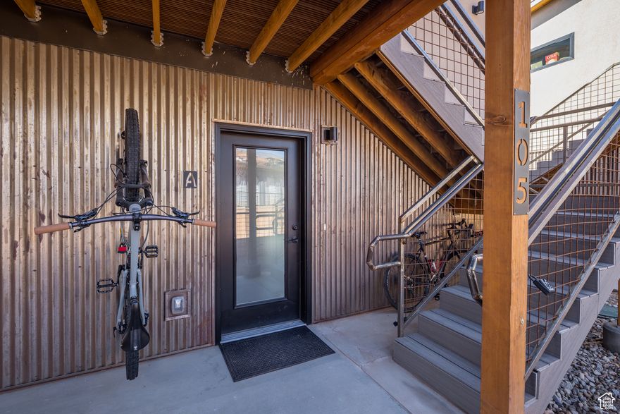 AFFORDABLE LIVING AT ITS BEST, welcome to Murphy Flats 105A, where adventure meets relaxed living! This new condo offers a perfect blend of comfort and convenience, located on the ground level, less than two miles from downtown Moab. This cozy condo is designed for those who embrace the outdoors, providing ample space for all your gear, and making it easy to unwind and recharge between adventures. Whether you're heading into the backcountry or off to work, you will have direct access to your favorite outdoor spots with an effortless commute to the office. This one-bedroom home maximizes efficiency and design, keeping the living space compact yet functional. Enjoy the minimal energy consumption and reduced carbon footprint, while relishing the benefits of a larger home at a more affordable price. This condo comes with its own storage unit, a private deck with spectacular views of the Moab Rim, covered bike parking, and a dedicated parking space for your vehicle. Shared amenities include a community garden, fire pit, and dog park. Embrace the best of both worlds-adventure and relaxation from this amazing home. All info deemed to be reliable by listing office; buyer to verify all.