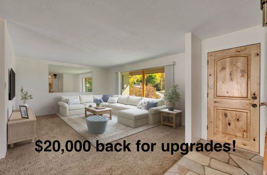 ***WOW! $163 per sq ft + ADDITIONAL $20K for upgrades,  .71 acers ***  Location, Location, Location! If you're looking for a property zoned for up to six horses, ample storages, workshop, garages a plenty including a HUGE RV garage, and even a full basement apartment with separate entrance, THIS IS IT!!   Nestled on a spacious corner lot with sweeping valley views, this timeless property offers endless possibilities for those with an eye for potential. An open great room welcomes gatherings both big and small, flowing naturally into an updated kitchen featuring solid wood cabinets, beautifully crafted and built to last. A light-filled over-garage sunroom with windows on three sides frame the stunning panorama views. Every bedroom is generously sized. Downstairs, a spacious two-bedroom apartment (ADU) offers a separate kitchen, a spacious family room, and its own entrance, ideal for guests, extended family, or rental income. There's even a large unfinished storage room ready to be customized to fit your needs. Along with the attached two car garage for the hobbyist or entrepreneur, the huge, detached two car garage and workshop with ample storage is a dream come true. Whether it's woodworking, mechanics, or creative pursuits, there's room for it all. Park your RV safely out of the weather in a spacious detached RV garage. A large front porch just waiting  for rocking chairs or a swing, and plenty of yard potential for gardening, entertaining, or simply enjoying the sunset. This property blends nostalgia and practicality, inviting you to reimagine, refresh, and make it your own. With its incredible views, versatile spaces, and unbeatable location, it's more thana home, it's the start of your next great chapter.