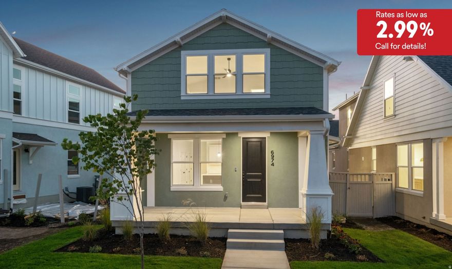 **Rates as low as 2.99% with our preferred lender!! (call for details)** Welcome to the Fairview - where comfort, style, and community come together. Ideally located just around the corner from The Watercourse and a community park. Enjoy enhanced privacy and and open feel thanks to the community green space directly in front of the home, creating a scenic, park-like setting right outside your door. A spacious west facing front porch invites you to relax and take in the peaceful mornings or stunning evening skies, while a side patio offers a more secluded outdoor area- perfect for letting out the dog and grilling in the summer. Inside, the dining room features a custom built-in banquette, adding charm and functionality. The vaulted ceiling in the primary suite adds a touch of grandeur, and a gas range makes the kitchen a delight for home chefs. You'll also find premium touches throughout: upgraded flooring and finishes, a 220 outlet in the garage for an electric vehicle or tools, and convenient roll-out trash drawers in the kitchen. Plus, with a 2-year builder warranty and a 10-year structural warranty, you'll enjoy lasting quality and peace of mind for years to come! Schedule a showing today and don't miss the opportunity to own this beautiful home in Daybreak! ***Model Home Sales office located at: 6656 W Key Largo Way. Buyer and buyer's agent to verify all information.