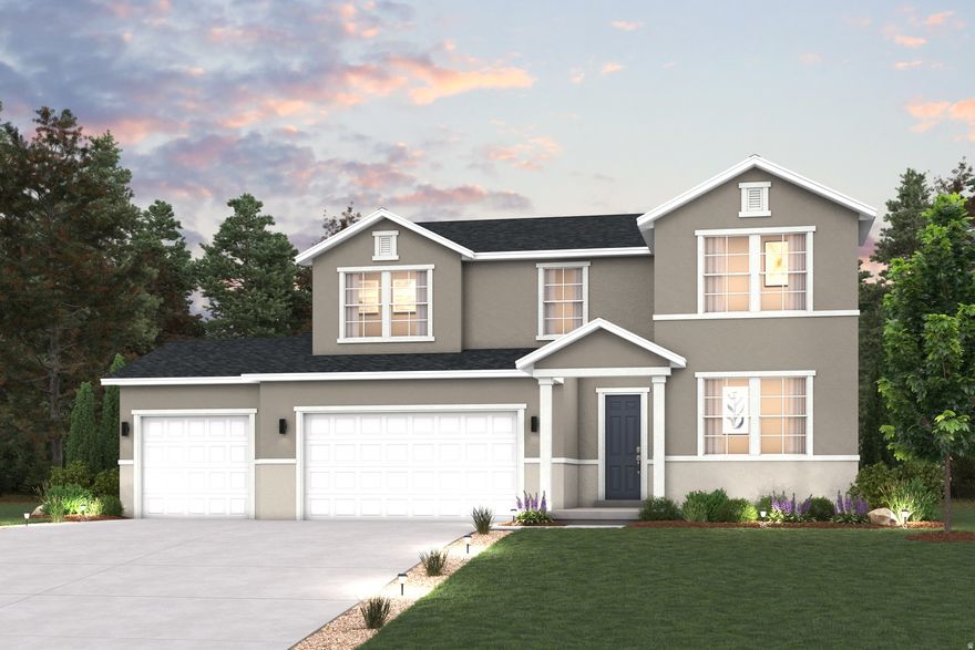 NO HOA! Spacious and versatile, the Raybun in Sunset Flats offers room to live, grow, and entertain on a 0.25-acre homesite. This 5-bedroom, 3-bath home features 2,538 sq. ft. of finished space with a full unfinished basement, bringing the total to 3,639 sq. ft. The main level is designed for flexibility, featuring a guest bedroom and full bath, plus an open-concept great room ideal for everyday living. The gourmet kitchen stands out with Greyhound cabinetry, quartz countertops, a center island, and built-in appliances, all flowing seamlessly into the dining and living areas. A covered deck extends your living space outdoors, perfect for relaxing or entertaining.  Upstairs, a versatile loft and convenient laundry room enhance functionality, while the spacious primary suite offers dual vanities, a separate tub and shower, and a walk-in closet. Additional bedrooms provide plenty of room for family, guests, or a home office. A rare 4-bay garage offers exceptional space for vehicles, storage, or hobbies. North-facing lot. Estimated completion June 2026.