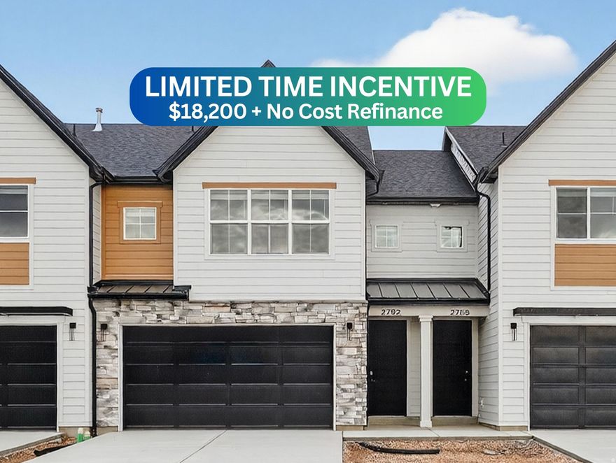 Striking new townhomes in Plain City's newest and most amazing community, JDC Ranch! Built with industry leading quality, inside and out, and world-class design, these townhomes are raising the bar. Come see the large kitchens, oversized garages, room to entertain, massive primary suite/closet/bathroom, roomy bedrooms, and abundant storage throughout. ***LIMITED TIME through end of year $18,300 incentive with use of preferred lender. Includes a no-cost refinance within three years*** Square footage figures are provided as a courtesy estimate only and were obtained from building plans. Buyer is advised to obtain an independent measurement.