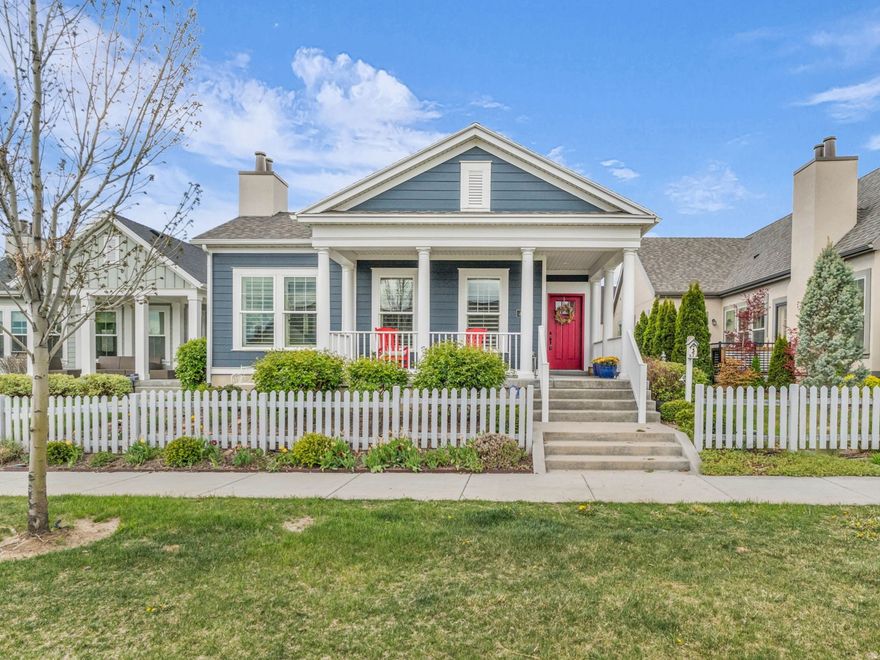 Charming and beautifully maintained home in the highly sought-after Garden Park 55+ community of Daybreak. Open, bright, and inviting, this home features vaulted ceilings in the great room and primary bedroom, 9-foot ceilings throughout, abundant natural light, and easy single-level living. The kitchen opens seamlessly to the main living area and offers granite countertops, white cabinetry, stainless steel appliances, pantry storage, and a large island with seating. The spacious primary suite includes a walk-in closet and walk-in shower. Enjoy relaxing outdoors on the covered patio or front porch. Live an active lifestyle surrounded by beauty and convenience, just moments from Oquirrh Lake, scenic walking trails, parks, and community gardens. Garden Park residents enjoy exclusive amenities reserved for homeowners, along with access to all that Daybreak has to offer.