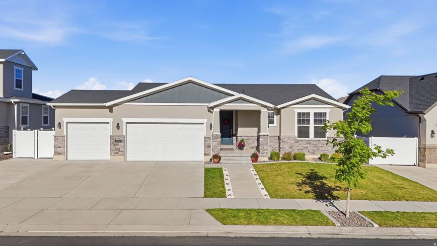 **OPEN HOUSE SATURDAY MAY 23RD 11-1PM**  Welcome to Overland one of Eagle Mountain's most LOVED communities!  This stunning single-family home features 6 bedrooms, 3 bathrooms, and a rare 3-car garage with tons of storage throughout. The kitchen is packed with an incredible organization system and storage solutions that make cooking feel effortless. The open-concept layout creates the perfect flow for entertaining and everyday living, while the spacious primary suite on the main floor features a large bathroom with Duel shower heads and Quartz finishes with double sinks, glass shower and a walk-in closet you'll absolutely love. Downstairs you will find large bedrooms, a Kitchenette and space for Movie night with Surround Sound and setup for projector. Step outside to your gorgeous backyard with NO backyard neighbors, a beautiful deck perfect for morning coffee, summer nights, and watching the sunrise over the mountains.  Located in the heart of Overland, this neighborhood is packed with amenities including pump tracks, a community pool, clubhouse, parks, trails, and endless space for kids to play and explore. Homes like this in Overland don't come up often! Schedule your showing TODAY!