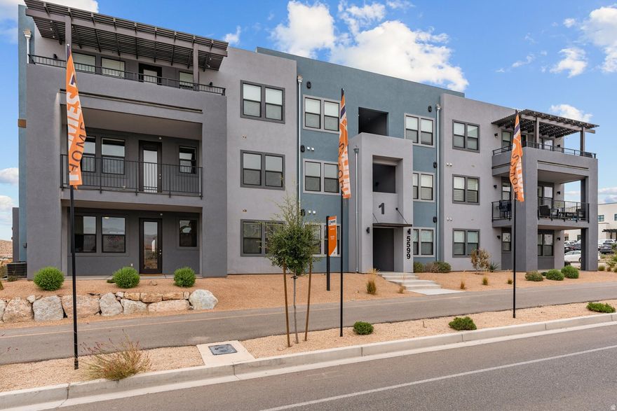 Brand new Holmes Homes condo in the incredible Desert Color community! This is a 2-bedroom, 2-bathroom condo with beautiful finishes, stainless steel appliances, and a 1-car garage. This condo is eligible for the $20,000 Utah first- time homebuyer program or would make a perfect second home for those who want to visit and enjoy the amazing resort amenities. Photos provided are of a similar Holmes Homes unit and are subject to changes in finishes. Not nightly rental approved.