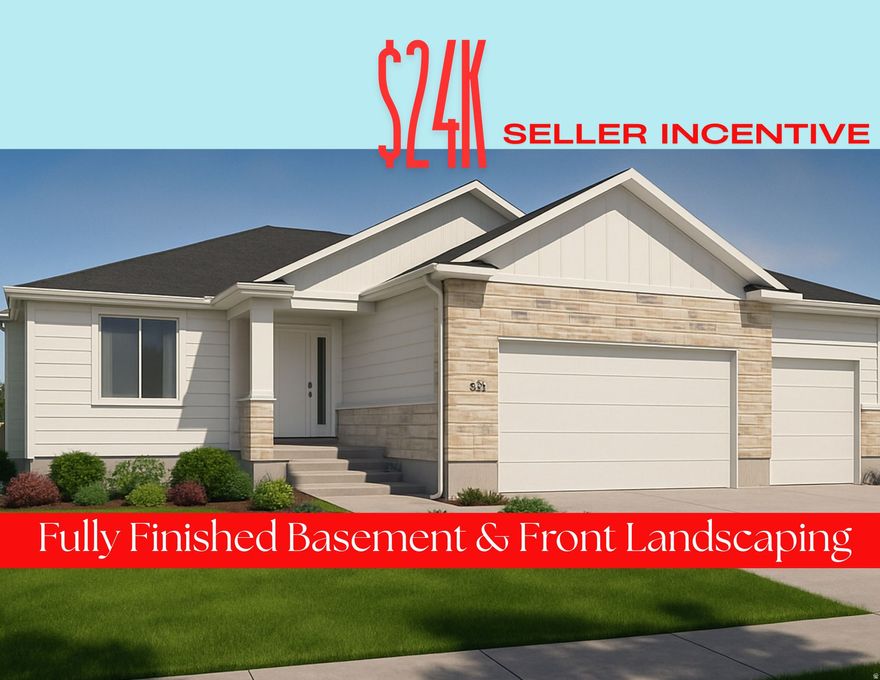 *Under Construction*  Home comes with finished basement and front yard landscaping.  **Seller offering $24,000 in incentives when using one of their preferred providers. *Home to include the following: Vaulted Ceilings in Primary bedroom and Living Room, LED Disc Lighting, Ceiling fan in Living room and Primary bedroom. Tall decorative baseboards. LVP flooring in all main areas including bathrooms. Quality carpet in bedrooms.  *Kitchen: Soft close Knotty Alder Stained Cabinets and Granite Counter tops with Subway Tile backsplash. Cabinets featuring End Panels and Crown Moulding. Walk-in Pantry.  Stainless under mounted sink with disposal, pantry,  stainless steel refrigerator, Induction stove top, oven, dishwasher and microwave that can be used as a convection oven.  *Bathrooms: Tile surrounds in tub and showers. European glass in Primary ensuite.  Adult height vanities. Taller, elongated toilets.  Central HVAC, Energy efficient furnace, Tankless Water Heater. *Garage & Exterior Features: Third car bay, garage door openers, and 30 year architectural roof shingles.  Square footage figures are provided as a courtesy estimate only and were obtained from Builder Plans. Buyer is advised to obtain an independent measurement.