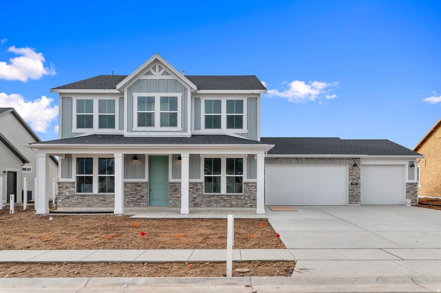 Come see this gorgeous brand new 2500 Farmhouse, a beautifully designed home that blends modern amenities with classic farmhouse charm. The kitchen is equipped with Graphite Maple cabinets, quartz countertops, stainless steel gas appliances, and a tile backsplash, creating a functional and stylish space perfect for cooking and entertaining. The home features laminate hardwood, tile, and carpet flooring, complemented by can lighting throughout. Additional highlights include a 3-car garage with keypad and garage door, Christmas light outlets, and a tankless water heater for energy-efficient living. Enjoy the architectural details of Craftsman base and casing and the openness provided by a half wall at the stairway. The box window in the kitchen nook fills the space with natural light, while a glass door to the office adds elegance and practicality. The grand owner's bathroom is a luxurious retreat, featuring quartz surrounds and Euro glass doors, paired with satin & brushed nickel hardware for a polished finish. This farmhouse perfectly combines comfort, functionality, and style for modern living. Come check it out today!