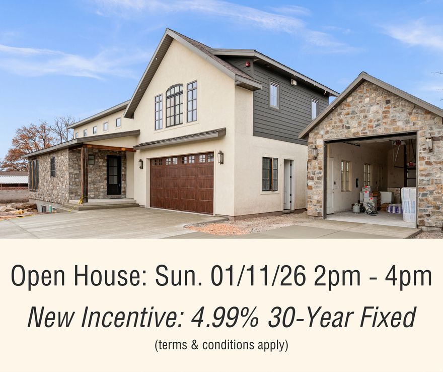 Anticipated completion JANUARY 2026. Experience this CUSTOM cottage-style home with MAIN-LEVEL LIVING, VAULTED ceilings, and a hand-cut stone exterior accented by reclaimed wood. This NET-ZERO residence features R-30 insulation, European high-performance windows, and solar-ready wiring for interior COMFORT and ENERGY EFFICIENCY. Quartz countertops, stainless steel appliances, a walk-in pantry, plus a wet bar with wine fridge enhance the kitchen. A 10' lift and slide door in the living room opens to the outdoors for seamless indoor-outdoor living. The primary suite offers an expansive walk-in closet and a bath with a separate tub and shower. LVP, carpet, and tile throughout. The FINISHED BASEMENT offers a versatile family or theater room, large-scale windows, and rough-ins for a wet bar or kitchenette, whole-home humidifier, and water softener. The above-garage ACCESSORY DWELLING UNIT provides mountain VIEWS, a private entrance, its own laundry, and dedicated mini-split climate control, creating a flexible space for guests, multi-generational living, or ADDITIONAL INCOME. The FOUR-CAR garage includes a two-car attached bay with a dog wash and a two-car tandem detached carriage-style bay with a 10' door and a SPAN Drive EV charger. Located in a vibrant and well-connected neighborhood, this home offers easy access to Brickyard Plaza, the new Millcreek City Center, Harmons Grocery, St. Mark's Hospital, VASA Fitness, TJ Maxx, Kohl's, local dining and amenities, and more. Commuting is effortless to the University of Utah, Westminster College, Park City, and SIX renowned ski resorts. NO HOA. PREFERRED LENDER INCENTIVE. Buyer to verify all to own satisfaction. Arrange your private tour today.