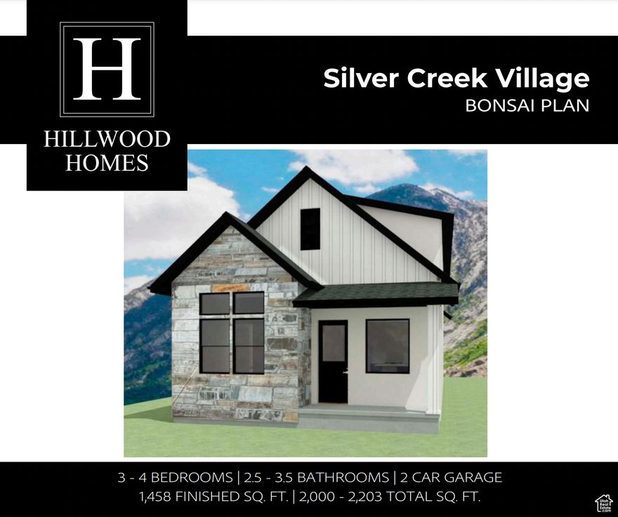 Create your ideal home with Hillwood Homes and enjoy the coveted Park City lifestyle. Situated in the highly sought-after Silver Creek Subdivision, this location offers easy access to Park City's year-round recreation. Nightly rentals are permitted. The new Bonsai floor plan offers an affordable option for Park City living, featuring up to 4 bedrooms, 3.5 bathrooms, and over 2,200 sq ft (with the option for a second main bedroom). This home includes premium finishes such as quartz countertops, soft-close cabinets, stainless steel appliances, 9' ceilings on both the main level and basement, and more. We offer various lots and floor plan options. Contact Sabrina for more details, including preferred lender incentives! Note: This "To Be Built" home allows for customization and selections. Photos are renderings.