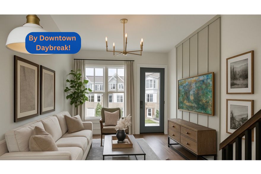 To Be Built Townhome in PRIME LOCATION!!  Fall in love with this home, a brand new upscale townhome located right by the exciting downtown Daybreak area and in the coveted Lower Daybreak area (east side of Mountain View Corridor). Conveniently and centrally situated within 5-15 minute walking distance to so many things: brand new Bees ball park, Megaplex cinema entertainment plaza, dining, lake, library, parks, TRAX and more. This home offers: 3 master suites with great privacy (perfect for roommates), main living area on the first floor, versatile loft on second floor, and tall ceilings throughout, just to list a few. Hurry and customize this home the way you'd like by going to our design center. (The pictures listed are examples of same floor plan, but NOT of actual home and finishes could be different)