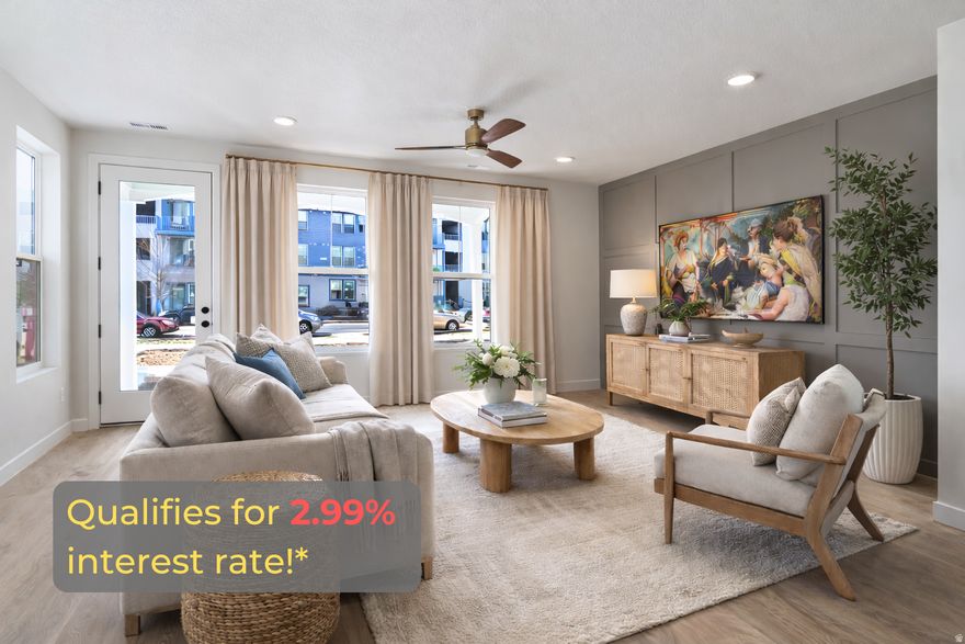 Prime location! New Construction of upscale Townhome near downtown Daybreak. This desirable home features: corner homesite, long driveway, front yard and side yard (could add 6' privacy fence to side yard and have about 12' x 32' of enclosed yard), 9" ceilings throughout, mountain views, 3rd floor game room/bonus room, office/retreat space, EV-ready outlet, and professionally designed finishes. Too many features to list!  Call today to schedule your private showing.