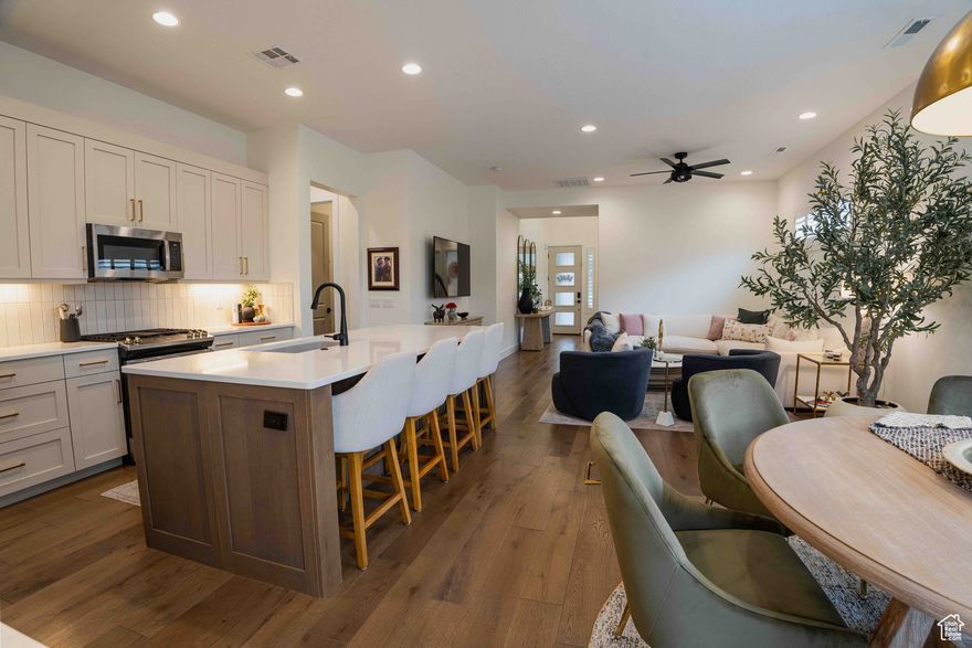 Southern Utah 55+ Resort Living That Looks Like a Model Home  This stunning 3 bedroom, 3 bathroom villa at The Villas at Sun River in St. George, Utah, shows like a model home with designer finishes and resort-style amenities. Enjoy 9 foot ceilings, quartz countertops, and an open floor plan filled with natural light. The spa-inspired master suite features a walk-in shower with Euro glass. Step outside to your private patio with a water feature and mountain views. Residents enjoy a new clubhouse with pool, spa, pickleball, and fitness center. Perfect for full-time living or a lock and leave vacation home in Southern Utah's premier 55+ community.